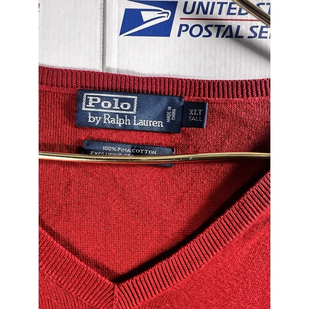 Polo Ralph‎ Lauren 90s Knit Sweater Vest Pima Cotton Red Sz XLT TALL Old Money